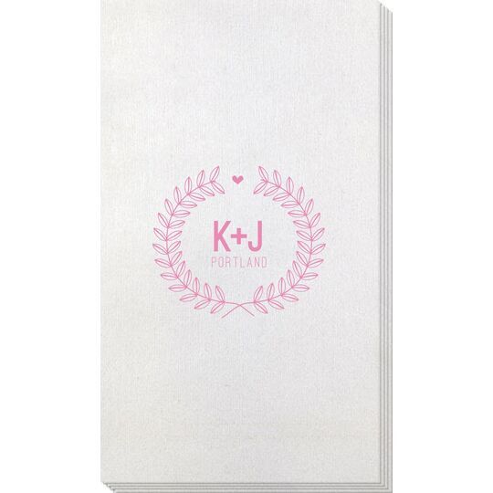 Laurel Wreath with Heart and Initials Bamboo Luxe Guest Towels